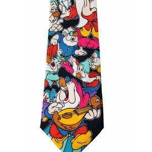 Vintage 80s 100% Silk Disney Snow White's Seven Dwarfs Diamond Tie Balancine NOS